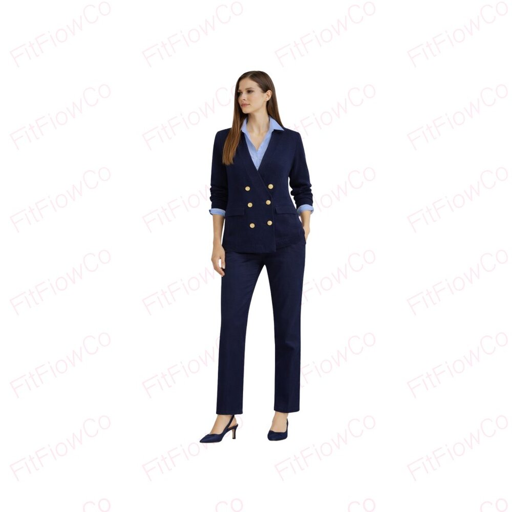 By Design Navy Knit Sweater Blazer Cardigan w/ Gold Buttons | L | EUC